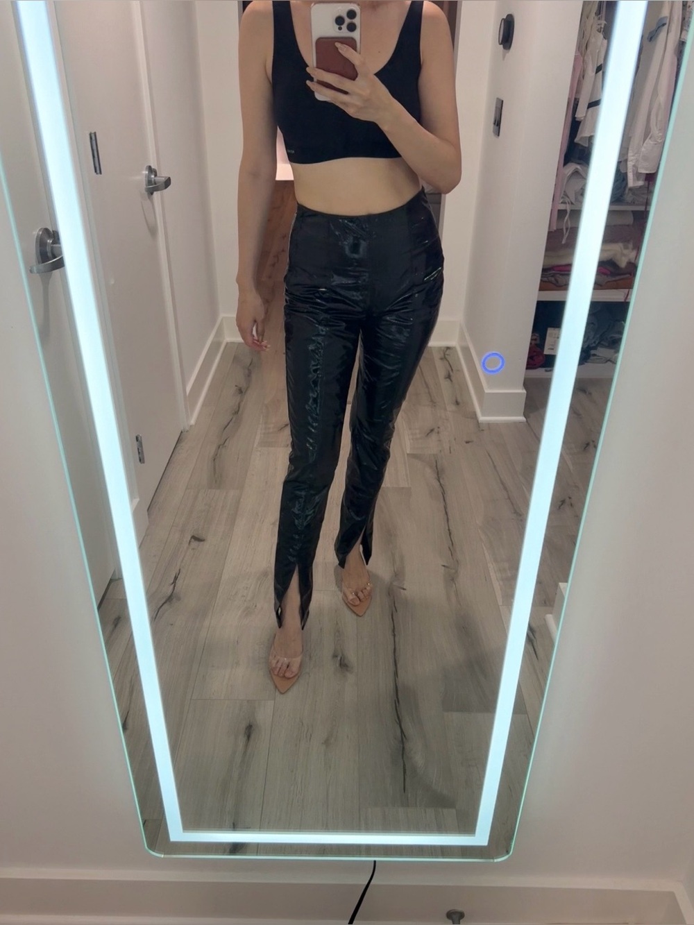 Blank NYC Glossy Black Split-Hem Skinny Pants 27